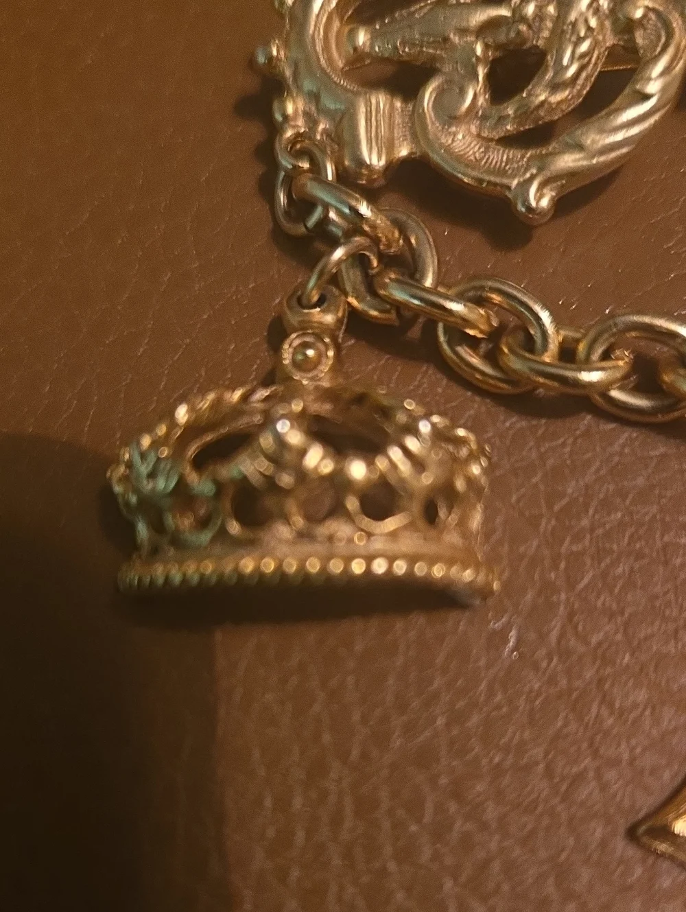 Gold-Tone Key & Charm Card Holder Accent with Green Gem and Cross Pendant